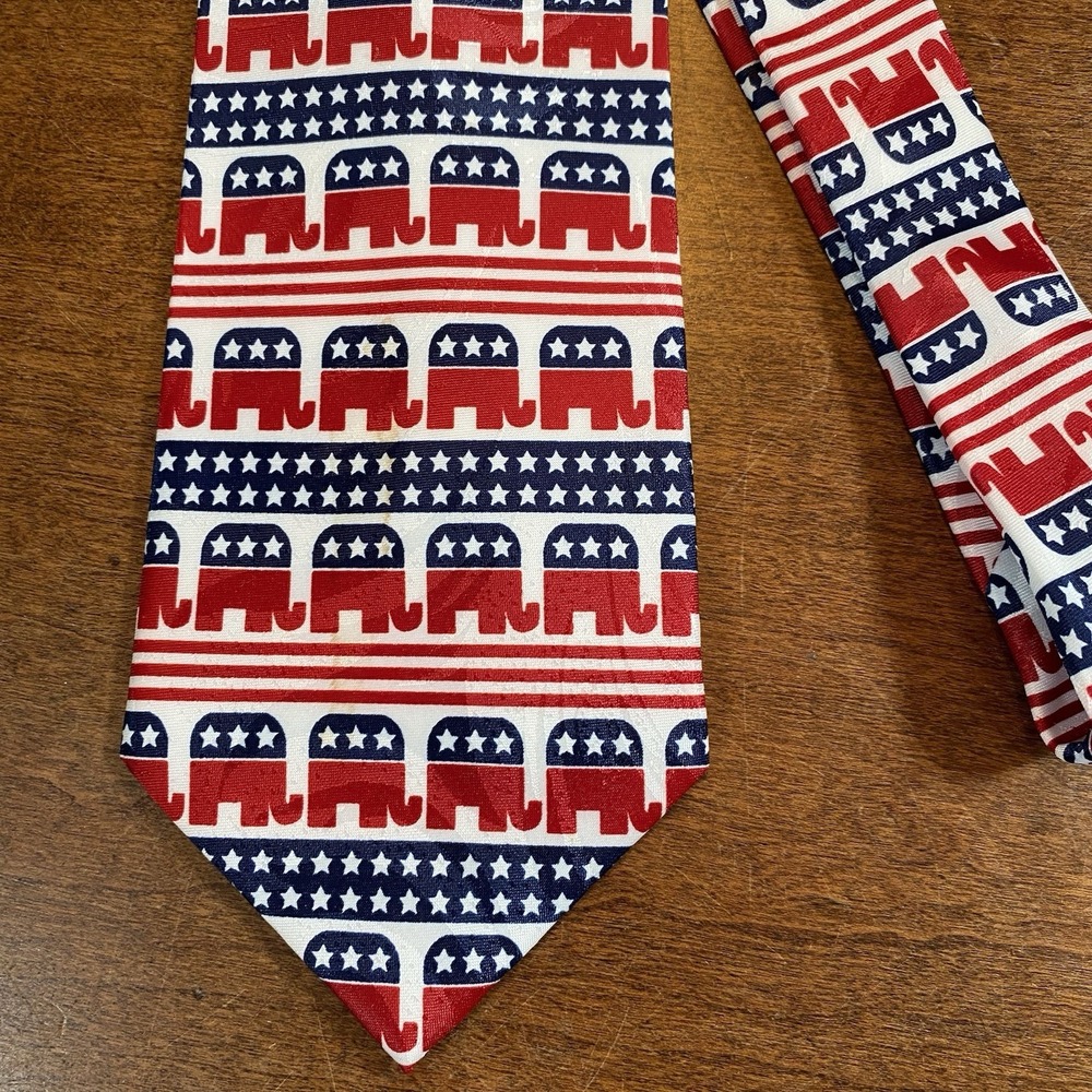 Parquet Republican Men Tie GOP Elephant Logo Red White Blue Neck Tie‎
